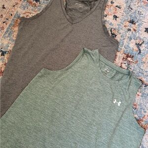 Under Armour Green Sleeveless Athletic Tank + Eddie Bauer Gray Athletic Tank Duo